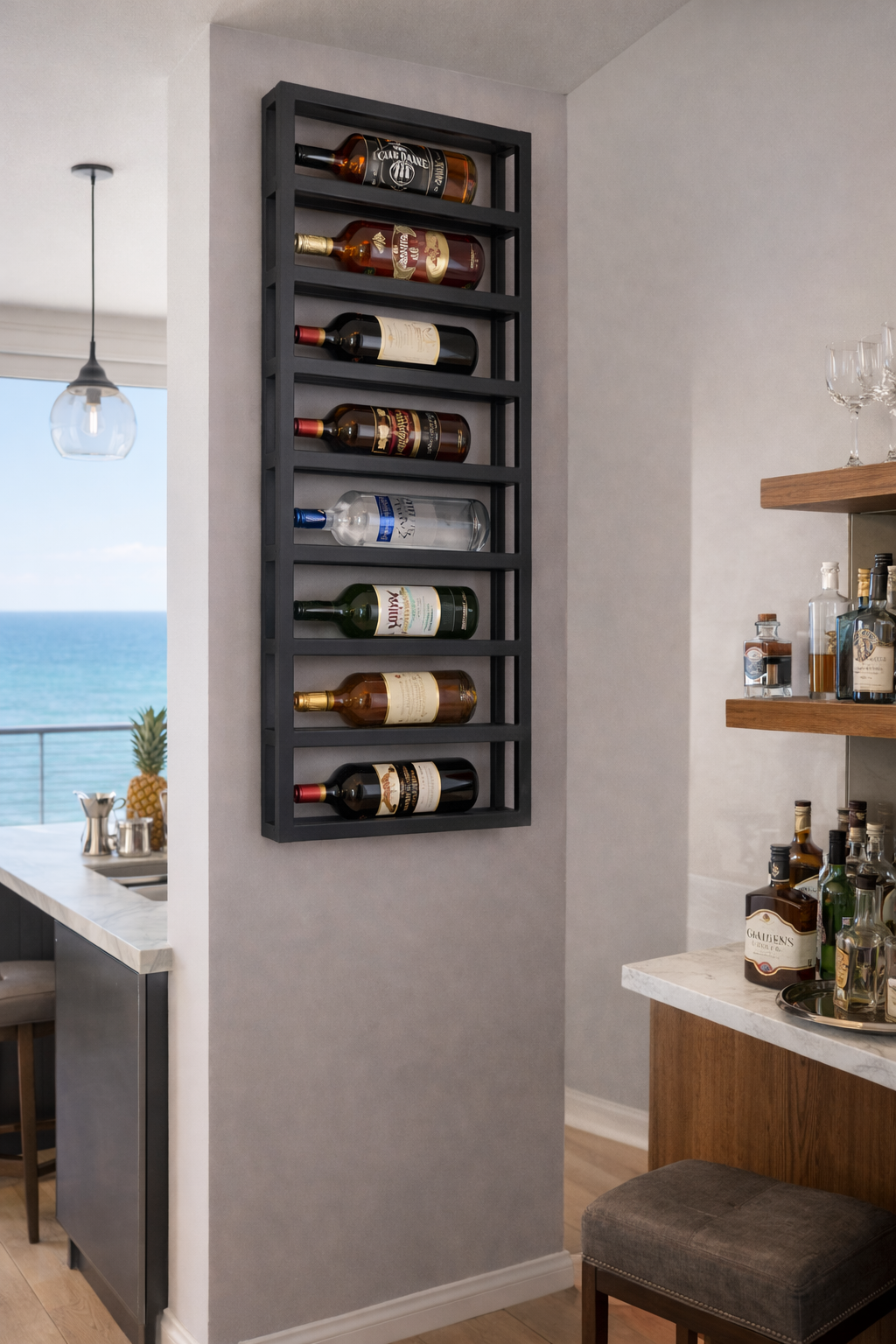 2399FD2F-455A-4211-8987-379B9C84E129 Cava de vino colgante rack para 9 botellas