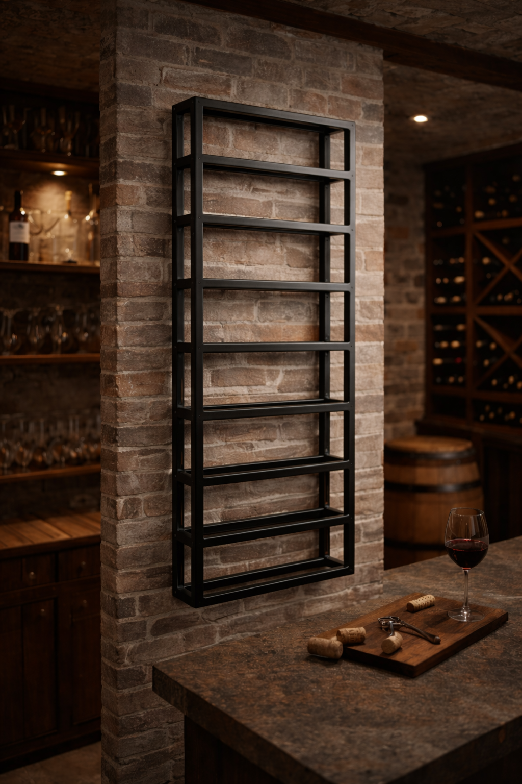 BC1241D0-CC27-49D7-8B43-C9C2DD02D42F Cava de vino colgante rack para 9 botellas